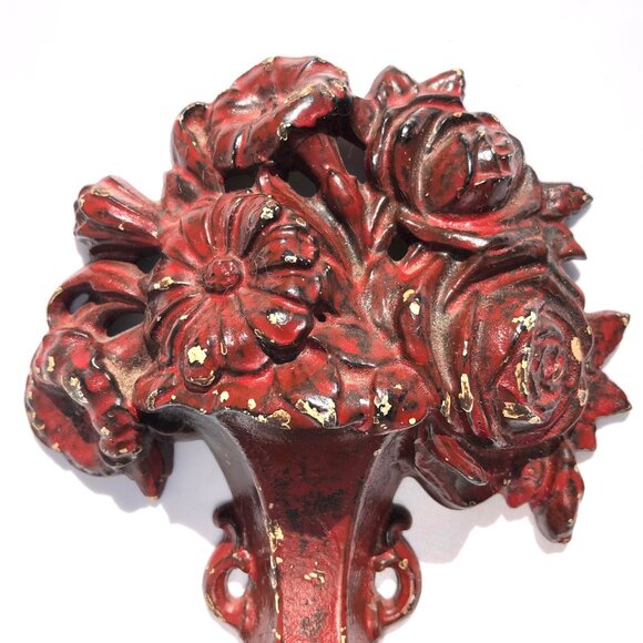 Cast Iron Door Stop Flower Urn Vase Vintage Hubley #162 Florals Bookend painted - Picture 2 of 13